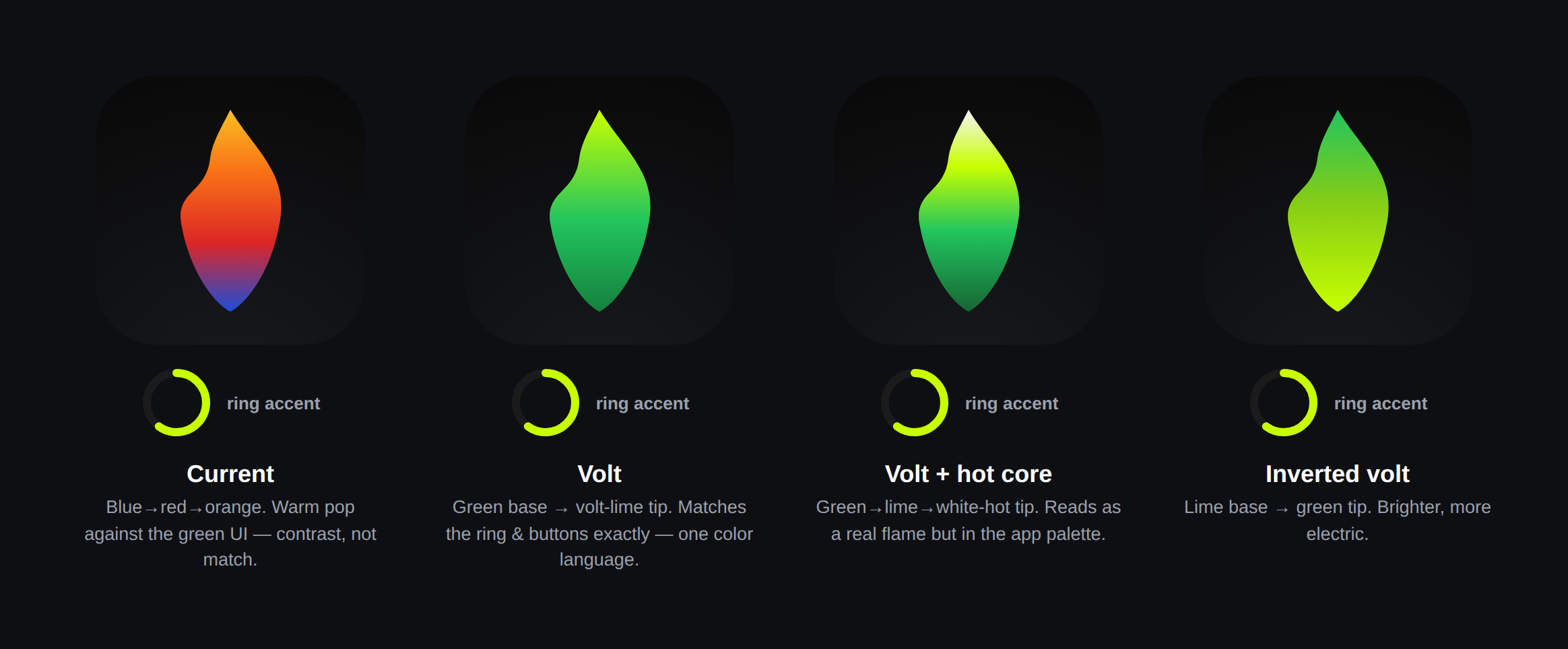 Flame icon in four color palettes